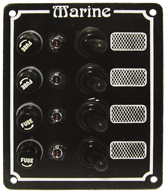 Aluminum Circuit Panel, 12v, 125x100mm, 4-Position, 5a Glass Fuses & Indicator Lights - 078616 72dpi - 9078616