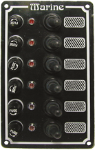 Aluminum Circuit Panel, 12v, 170x100mm, 6-Position, 5a Glass Fuses & Indicator Lights - 078617 72dpi - 9078617