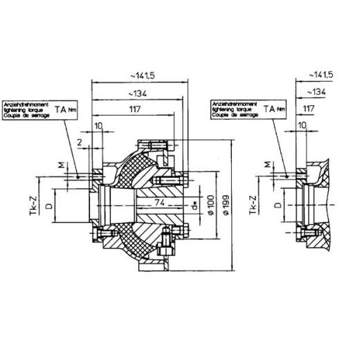 Centaflex Coupling, M-160 2.2, Max. 500nm (Pleasure), D=50mm, Tk=78mm, Z=4x90&deg;, M=M10 - 088002yanmar 2 72dpi - 9088002YANMAR