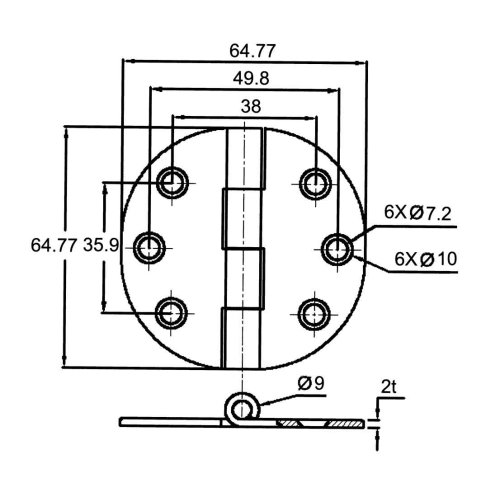 Stainless Steel Covered Hinge, 64,7x64,7x2mm - 098112 1 72dpi - 9098112