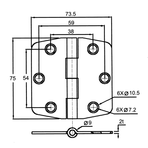 Stainless Steel Covered Hinge, 75x74x3mm - 098118 1 72dpi - 9098118