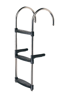 Stainless steel bathing ladders with plastic non-skid treads