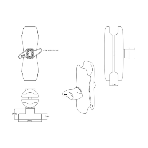 Ram Mount RAM-D-201U Connecting Arm Medium 213mm - 16dpffzl - 900405018