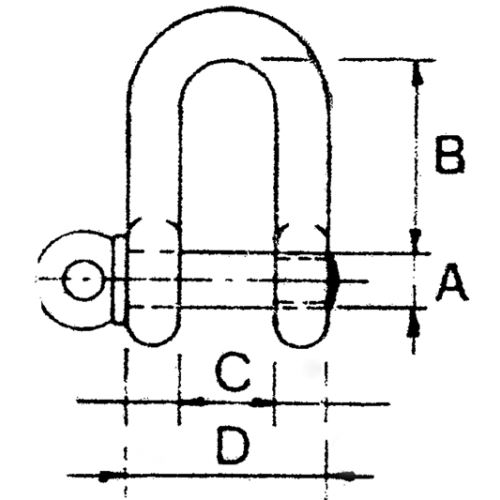 Stainless Steel Shackle, A=&Oslash;8mm, B=32mm, C=16mm, D=32mm (Breaking Load 3000kg) - 282300 01 72dpi - 282300