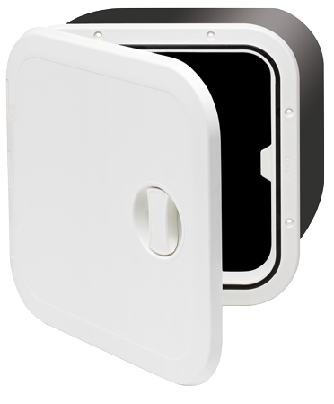Plastic Hatch, 374x374x250mm, 1x Handle, 180&deg;, White (Cover And Hinge Removable) - 484224 72dpi - 484224