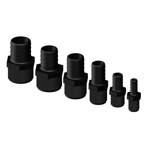 Plastic Hose Nipple, Straight, &Oslash;1-1/2"X32mm, With Outer Thread, Black - 486624 72dpi - 486624