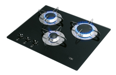 Gas Hob Unit With Thermic Glass-Plate, 505x410x80mm, Burners: 1x Small/1x Medium/1x Large - 487574 72dpi - 487574