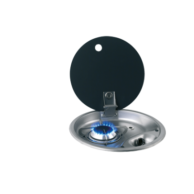Round Gas Hob Unit 1 Burner Complete With Tempered Smoked Glass Lid, &Oslash;340x80mm - 487575 72dpi - 487575