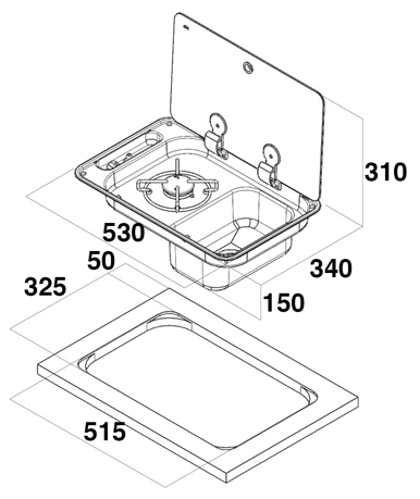 Retangular Gas -Hobit 1 Burner, With Rectangular Sink At The Left - 487681dims 72dpi - 487681