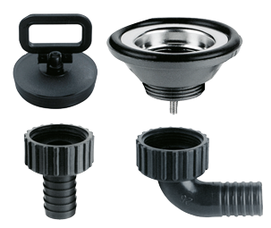 Plastic 90&deg; Connection, 1-1/4", With Rectangular Hose Connection &Oslash;25mm - 488026 - 488028