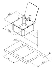 Square Sink With Glass Lid And Cold Water Tap 350x320x150mm - 488061dims 72dpi - 488061