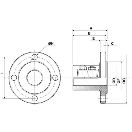Bronze Half-Coupling With Centering Ring, &Oslash;40mm-Shaft, Centre &Oslash;63,5mm, Pitch &Oslash;108mm, 4x &Oslash;11,5mm - 518008 01 72dpi - 518008
