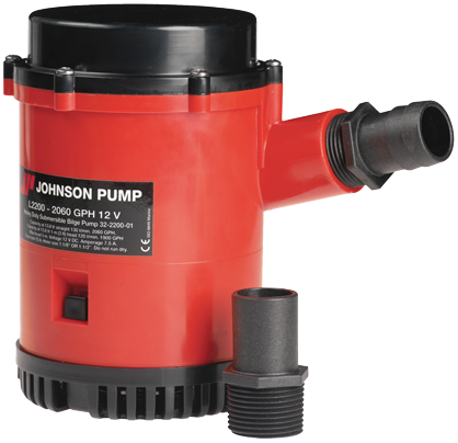 Johnson Pump L-Series Bilge Pump L2200, 12v/7,5a, 130l/Min, Hose Connection 1-1/8" & 1-1/4" - 6632220001 72dpi - 6632220001
