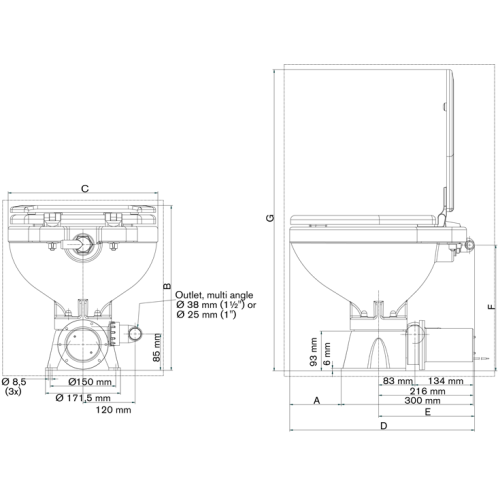 Johnson Pump Aquat Silent-Electric Toilet, 12v/13a, Comfort Vitreous China Bowl - 66804723101dims 72dpi - 66804723201