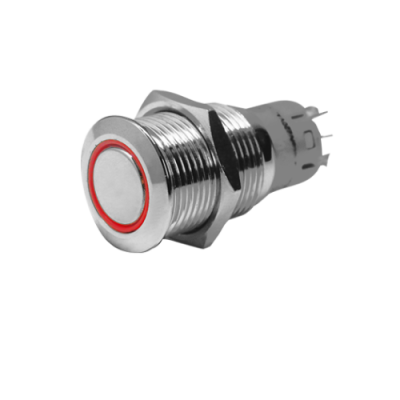 Stainless Steel Ring Led Push Switch, On/Off, 24v, Bore &Oslash;16mm, Built-In Depth 36mm, Red Led - 9025255 - 9025255