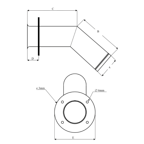 Stainless Steel Skin Fitting For Exhaust, &Oslash;63m, 45&deg; - 9048563 1 - 9048563