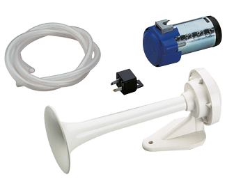 Abs (Plastic) Boat Horn With Eletric Compressor, White, L=250mm, 24v (116db(A)-420hz) Electropneumatic - 905063 1 - 905063