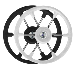 6-Spoke Wheel 'Leader Tanegum' Stainless Steel with Black Polyurethane Rim, &Oslash;360mm, Depth 101,5mm - 9062109 2 - 9062109