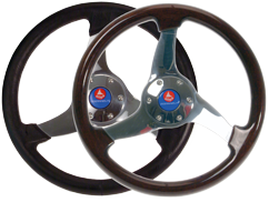 Allpa 3-Spoke Wheel 'Elica' Stainless Steel With Mahogany Rim, Ø350mm, Depth 95mm - 9062136 2 - 9062136