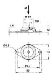Vibration Mount, 45&deg; Shore, Inner Thread M6, Dims. 59x35x12mm, Max. 120n (Stiffness 75n/Mm) - 9063097 3 - 9063097