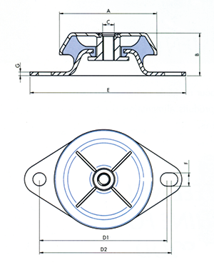 Vibration Mount, 50&deg; Shore, Inner Thread M8, Dims. 85x54x25mm, Max. 400n (Stiffness 90n/Mm) - 9063099 1 - 9063099