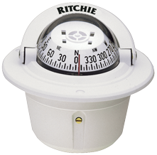 Ritchie Compass Model 'Explorer F-50w', 12v, Flush Mount Compass, Dial &Oslash;69,9mm/5&deg;, White - 9067040 - 9067040