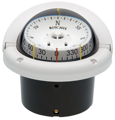 Ritchie Compass Model 'Helmsman', Hf-743w, 12v, Flush Mount Compass, Dial &Oslash;95mm/5&deg;, White - 9067079 - 9067079