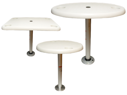 Plastic tables with aluminum pedestal & base