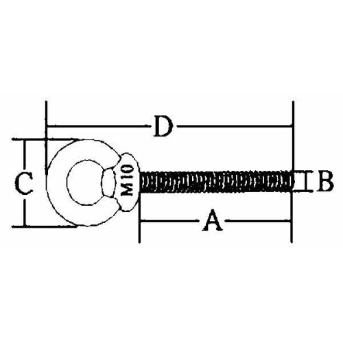 Stainless Steel Eye Bolt (Screw Eye), A=120mm, B=12mm, C=56mm, D=177mm - 9078732 1 - 9078732