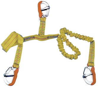 Elastic Life Line With 3 Stainless Steel Snap Hooks For Safety Harness, L=1000-1900mm + 1000mm, Yellow - B1403077 72dpi - B1403077
