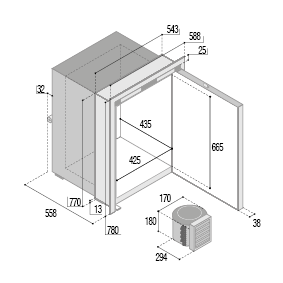 Stainless Steel Refrigerator, Built-In 'Sea Steel' 'C130lx', 133l (Freezer 17,1l) 12/24v, Ext. Cooling Unit - C130lx 72dpi - 9075602