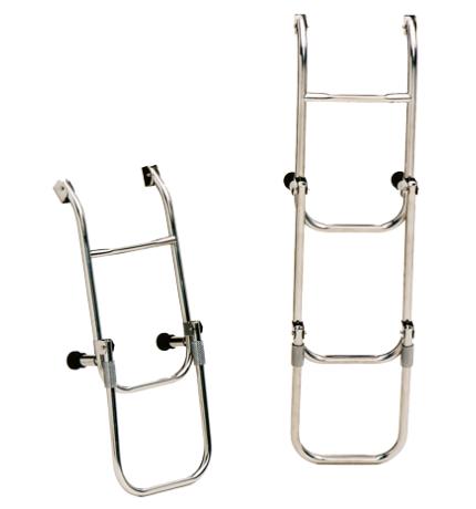 Stainless steel bathing ladders with adjustable transom support