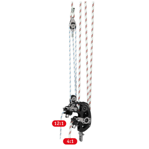 Antal  Mainsheet Tackle, 2-speed 4:1 & 12:1 - for &Oslash;12mm sheet, sheaves &Oslash;60mm, SWL 800kg - F4 12 - F4/12