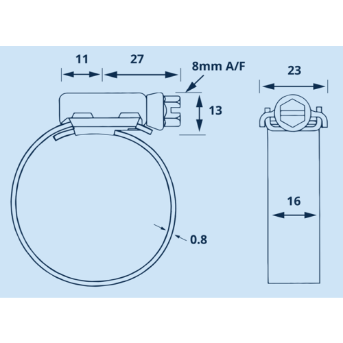Hi-Torque, hose clamp made of stainless steel 316, adjustment range 50-70 mm, (VPE 2) - Hi torque dims - 10000658
