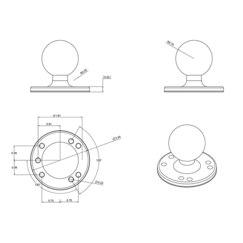 Ram Mount RAM-202U Round base plate C ball - J4dne6uy - 900405012