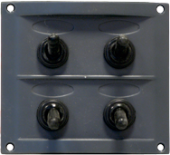 Plastic Circuit Panel, 12v, 110x95mm, 4-Position, 15a Fuses, With Label Set, Black - L0610044 72dpi - L0610044