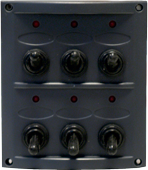Plastic Circuit Panel, 12v, 110x124mm, 6-Position, 15a Fuses, With Label Set, Black - L0610064 72dpi - L0610064