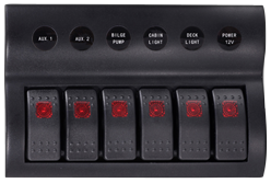 Plastic Circuit Panel, 12v, 6-Position & Led-Indicators, Automatic Fuses, Dims. 183x120mm, Waterproof, 2x5a, 2x10a, 2x15a Fuses - L0611176 72dpi - L0611176