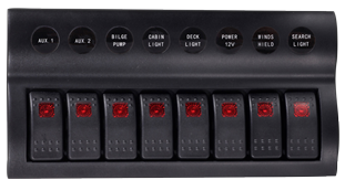 Plastic Circuit Panel, 12v, 8-Position & Led-Indicators, Automatic Fuses, Dims. 235x120mm, Waterproof, 2x5a, 3x10a, 3x15a Fuses - L0611178 72dpi - L0611178