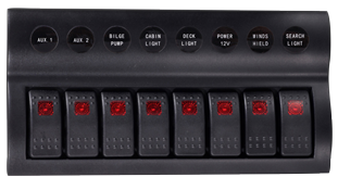 Plastic Circuit Panel, 12v, 8-Position & Led-Indicators, Automatic Fuses, Dims. 235x120mm, Waterproof, 2x5a, 3x10a, 3x15a Fuses - L0611178 72dpi - L0611178