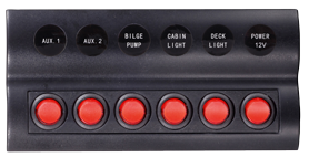 Plastic Circuit Panel, 12v, 6-Position & Led-Indicators, Automatic Fuses, Dims. 183x90mm, Waterproof, 2x5a, 2x10a, 2x15a Fuses - L0611186 72dpi - L0611186