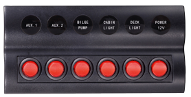 Plastic Circuit Panel, 12v, 6-Position & Led-Indicators, Automatic Fuses, Dims. 183x90mm, Waterproof, 2x5a, 2x10a, 2x15a Fuses - L0611186 72dpi - L0611186
