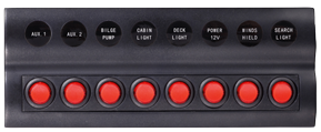 Plastic Circuit Panel, 12v, 8-Position & Led-Indicators, Automatic Fuses, Dims. 235x90mm, Waterproof, 2x5a, 3x10a, 3x15a Fuses - L0611188 72dpi - L0611188