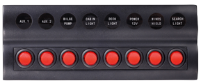 Plastic Circuit Panel, 12v, 8-Position & Led-Indicators, Automatic Fuses, Dims. 235x90mm, Waterproof, 2x5a, 3x10a, 3x15a Fuses - L0611188 72dpi - L0611188