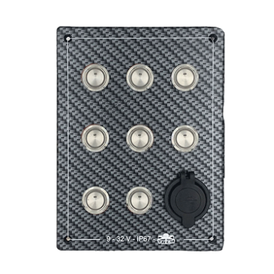Switch Panel, Carbon-Look Polycarbonate, 9-32v, Waterproof Ip67 Dim.133x178mm - L0680107 - L0680107