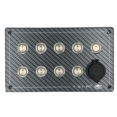 Switch Panel, Carbon-Look Polycarbonate, 9-32v, Waterproof Ip67; Dim.207x123mm - L0680108 - L0680108