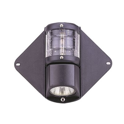 Combo Masthead/Deck Light, Mast Mounting, 12v/10w, 225&deg;, Black Housing With Clear Lenses - L4400100 72dpi - L4400100