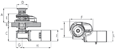 Lofrans Windlasses Windlass Vertical, Model 'Project X2', 6mm, 12v, 1000w, Without Drum - Lofrans x2 dimensions - 72321